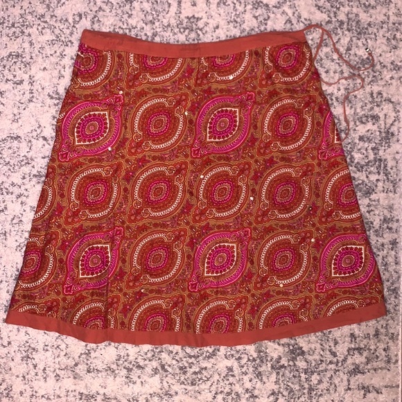 Xhilaration Bohemian Pink Paisley Sequin Drawstring Skirt Sz L 🌻 - Picture 2 of 7